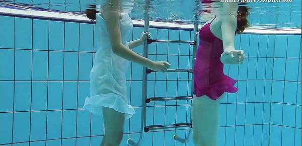  Underwater swimming pool lesbians Lera and Sima Lastova